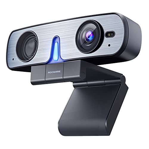 ROCWARE Webcam with Microphone, RC08 Web Camera for Computer Camera, HD Webcam 1080p 60fps 2K Streaming Camera, Auto Focus Webcam with Built-in Mic, High-Performance Speaker, and Easy Plug-and-Play