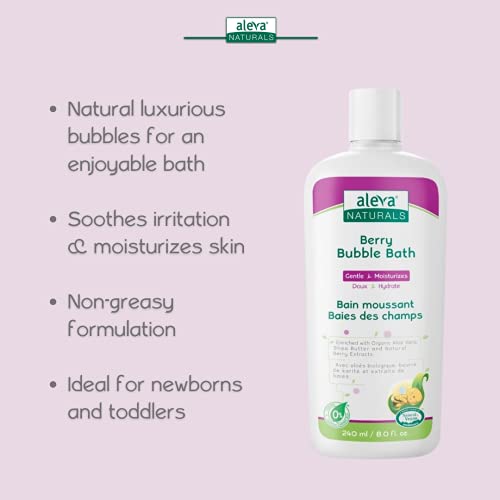 Aleva Naturals Bubble Bath | Long Lasting Moisture for Sensitive Skin | Made with Natural and Organic Ingredients with Fresh Berry Scent | for Newborn Babies and Toddlers - 8 Fl Oz