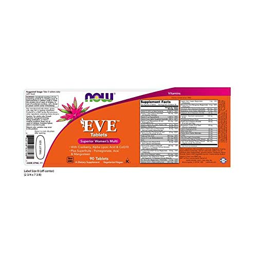 NOW Supplements, Eve™ Women's Multivitamin with Cranberry, Alpha Lipoic Acid and CoQ10, plus Superfruits - Pomegranate, Acai and Mangosteen, 90 Tablets