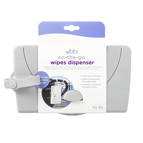 Ubbi On-The-Go Baby Wipes Dispenser, Portable Wipes Container for Travel, Diaper Bag Accessory Must Have for Newborns, Reusable Wipes Holder, Gray