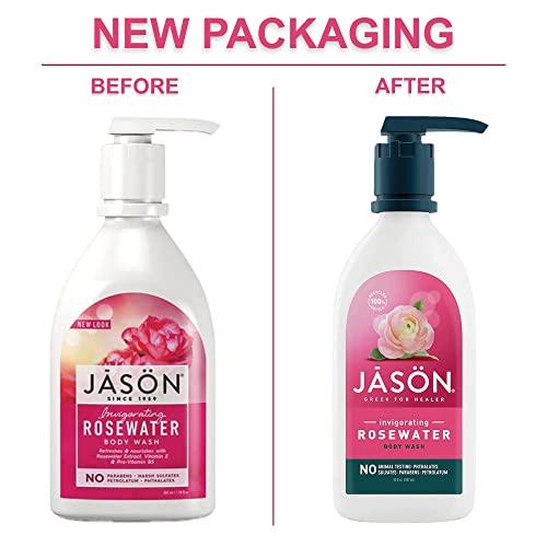 JASON Natural Body Wash and Shower Gel, Invigorating Rosewater, 30 Oz