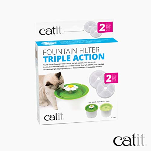 Catit Triple Action Water Fountain Filters, Replacement Cat Drinking Fountain Filters, 2 Pack