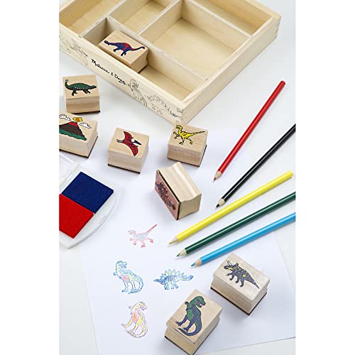 Melissa and Doug Wooden Stamp Set: Dinosaurs - 8 Stamps, 5 Colored Pencils, 2-Color Stamp Pad - Kids Arts And Crafts, Washable Ink Stamp Pads For Kids, Dinosaur Stamps For Kids Ages 4+
