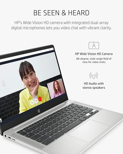 HP Chromebook 14a Laptop, AMD 3015Ce Processor, 4 GB RAM, 32 GB eMMC Storage, 14-inch HD Touchscreen, Google Chrome OS, Anti-glare Screen, Long-Battery Life (14a-nd0040nr, 2021, Mineral Silver)