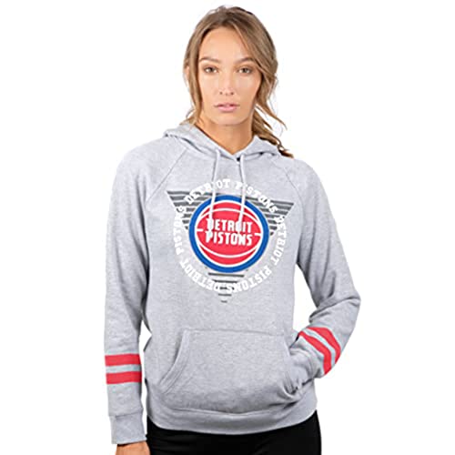 Ultra Game NBA Detroit Pistons Womens Soft Fleece Pullover Hoodie Sweatshirt With Varsity Stripe, Heather Gray, Small