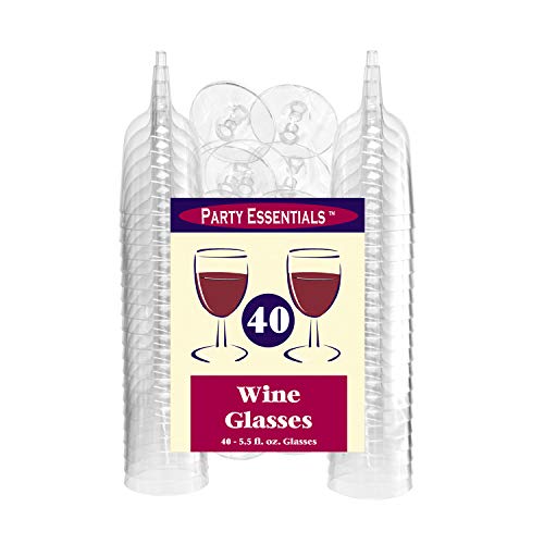 Party Essentials Disposable Hard Plastic Two Pieces Wine Glasses, 40-Count, 5.5-Ounce, Clear