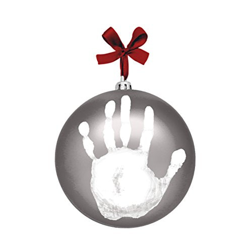 Tiny Ideas Baby's Print 1st Holiday Keepsake Ball Ornament with Included Paint for Handprint, DIY Christmas Ornament, Silver