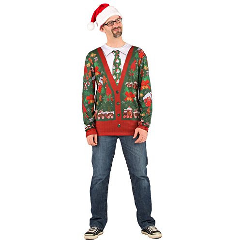 Faux Real Men's 3D Photo-Realistic Ugly Christmas Sweater Long Sleeve T-Shirt, Cardigan, Medium