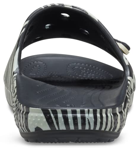 Crocs Unisex Classic Graphic Slide Sandals, Black/Zebra Print, 14 US Women