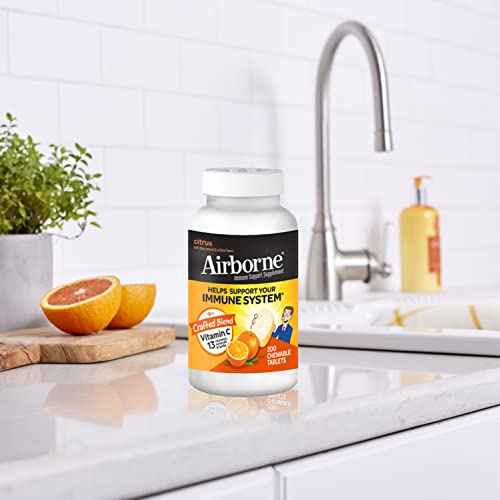 Airborne 1000mg Chewable Tablets with Zinc, Immune Support Supplement with Powerful Antioxidants Vitamins A C and E - 200 Tablets, Citrus Flavor