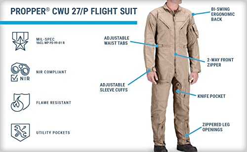 Propper Men's CWU 27/P Nomex Flight Suit, AF Tan, 34 Short