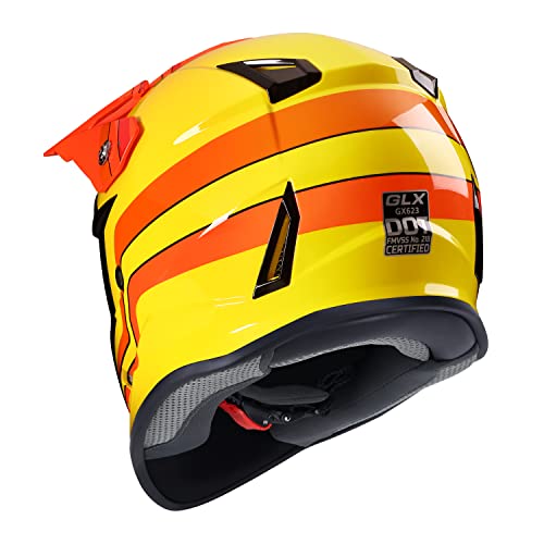 GLX GX623 DOT Kids Youth ATV Off-Road Dirt Bike Motocross Motorcycle Full Face Helmet Combo Gloves Goggles for Boys and Girls (Retro Yellow, X-Large)