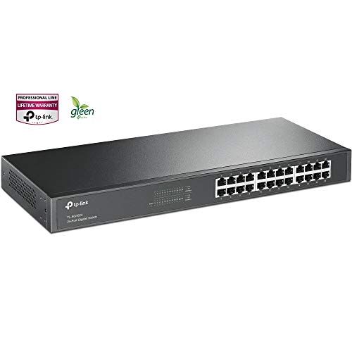 TP-Link 24 Port Gigabit Ethernet Switch | Plug and Play | Sturdy Metal w/Shielded Ports | Rackmount | Fanless | Limited Lifetime Protection | Unmanaged (TL-SG1024),BLACK