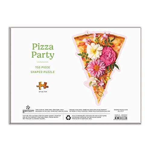 Pizza Party 750 Piece Shaped Puzzle from Galison - Featuring a Unique Die-Cut Pizza Slice with Flower Toppings, 20' x 27.5', Fun and Challenging Puzzle Guaranteed to Make You Smile!