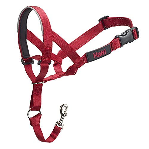 HALTI Headcollar Size 1 Red, Bestselling Dog Head Harness to Stop Pulling on The Lead, Easy to Use, Padded Nose Band, Adjustable and Reflective, Professional Anti-Pull Training Aid for Small Dogs