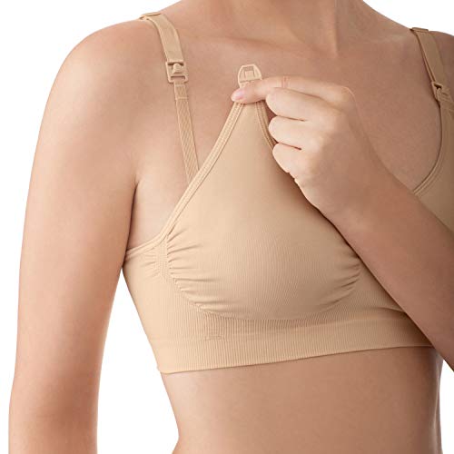 Medela Maternity and Nursing Comfort Bra, Non Wire and Seamless Nursing Bra for Breastfeeding Moms, Size XL Nude