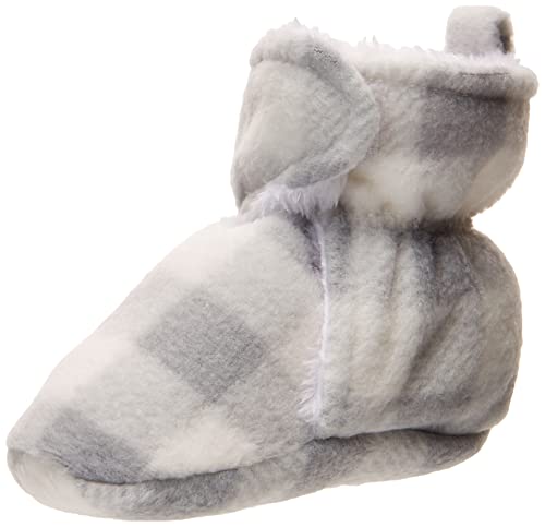 Hudson Baby Unisex Baby Cozy Fleece and Sherpa Booties Gray White Plaid, 12-18 Months