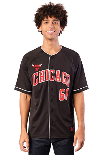 Ultra Game NBA Chicago Bulls Mens Mesh Button Down Baseball Jersey Tee Shirt, Black, XX-Large