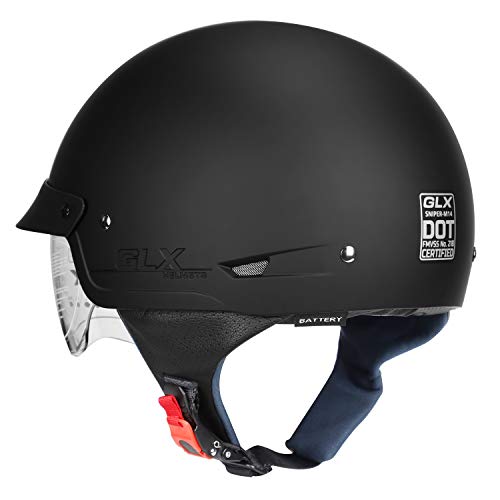 GLX M14 Cruiser Scooter Motorcycle Half Helmet with Free Tinted Retractable Visor DOT Approved (Matte Black, X-Large)