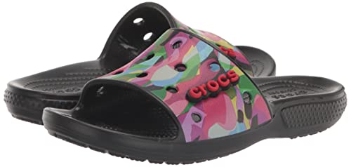 Crocs Unisex Classic Graphic Slide Sandals, Black/Multi, 5 US Men