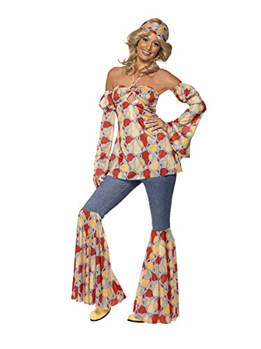 Smiffys Women's L-US Size 14-16 Vintage Hippy 1970s Costume, Multi-Colour