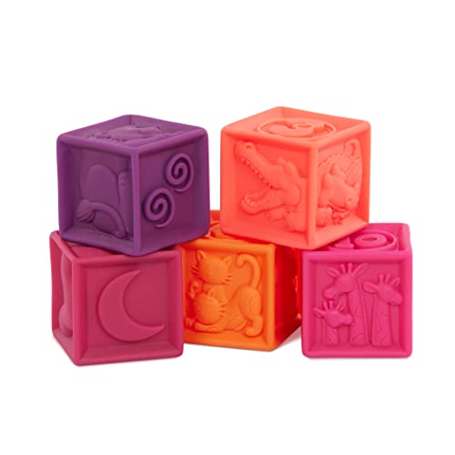B. toys One Two Squeeze Baby - Building Blocks for Toddlers Educational Toys 6 Months and Up with Numbers, Shapes, Animals and Textures â€“ 10 Soft and Colorful Stacking Blocks