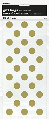 Polka Dot Cellophane Bags - 11' x 5', Gold, 20 Pcs