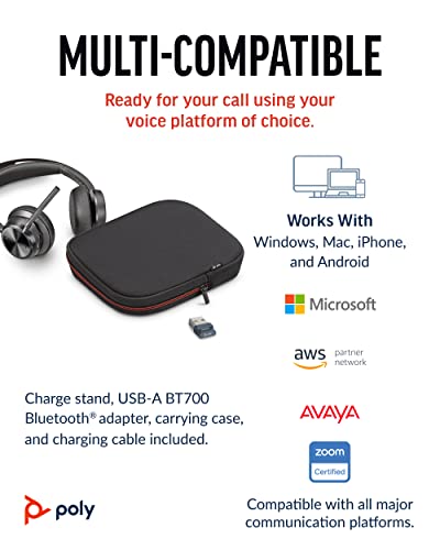 Poly Voyager Focus 2 UC Wireless Headset with Microphone and Charge Stand (Plantronics) - Active Noise Canceling (ANC) - Connect PC/Mac/Mobile via Bluetooth -Works w/Teams, Zoom and More-Amazon Exclusive