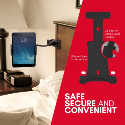 Macally Adjustable Gooseneck Tablet Holder and Phone Clip - Works with Phones and Tablets up to 8” - Flexible Phone Holder and Tablet Mount with Clip On Clamp for Desks up to 1.75” Thick (CLIPMOUNT),Black