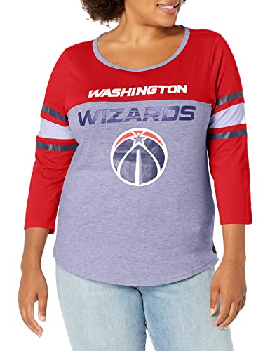Large Ultra Game NBA Washington Wizards Womens T-Shirt Raglan Baseball 3/4 Long Sleeve Tee Shirt, Team Color
