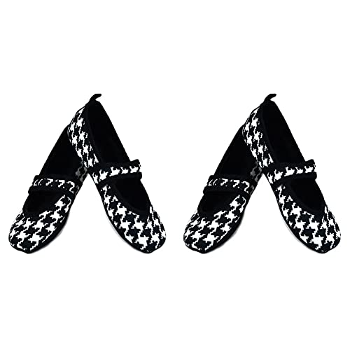 Nufoot Betsy Lou Women's Shoes, Foldable and Flexible Flats, Travel and Exercise Shoes, Dance Shoes, Yoga Socks, Indoor Shoes, Slippers, Black with White Hounds Tooth, Medium