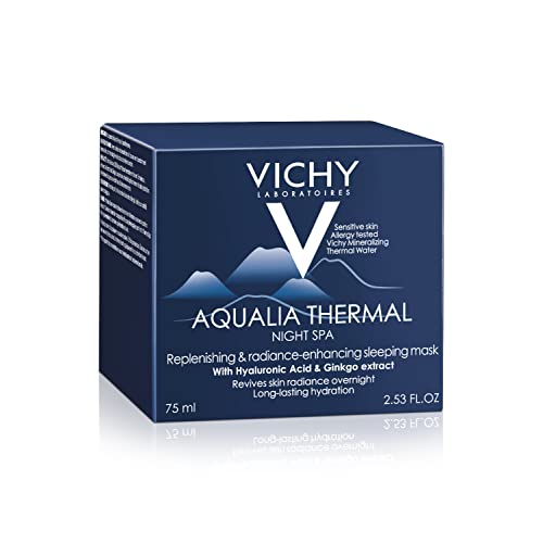 Vichy Aqualia Thermal Spa Face Night Cream and Overnight Mask with Hyaluronic Acid, Moisturizer for Face and Neck, Moisturizing Night Time Anti Wrinkle Cream, Light Scent, Paraben Free