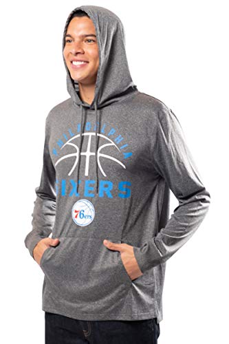 Ultra Game NBA Philadelphia 76ers Mens Super Soft Lightweight Pullover Hoodie, Heather Charcoal , X-Large