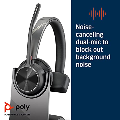Poly - Voyager 4310 UC Wireless Headset + Charge Stand (Plantronics) - Single-Ear Headset w/ Mic - Connect to PC/Mac via USB-A Bluetooth Adapter, Cell Phone via Bluetooth -Works with Teams, Zoom andMore