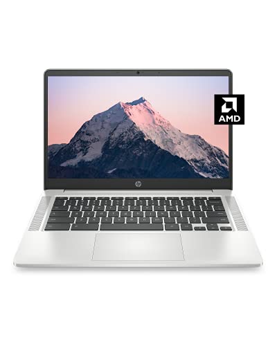 HP Chromebook 14a Laptop, AMD 3015Ce Processor, 4 GB RAM, 32 GB eMMC Storage, 14-inch HD Touchscreen, Google Chrome OS, Anti-glare Screen, Long-Battery Life (14a-nd0040nr, 2021, Mineral Silver)