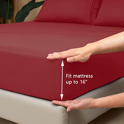 Mejoroom Twin Sheet Set - Kids Sheet and Pillowcase Sets - Hotel Luxury Twin Sheets for Boys Girls -Deep Pocket Fitted Fitted Sheet,Hypoallergenic,Wrinkleand Fade Resistant - 3Piece(Twin,Burgundy)