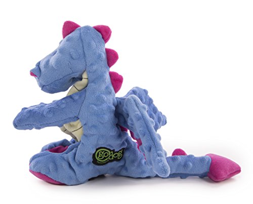 goDog Dragons Squeaker Plush Pet Toy for Dogs and Puppies, Soft and Durable, Tough and Chew Resistant, Reinforced Seams - Periwinkle, Large
