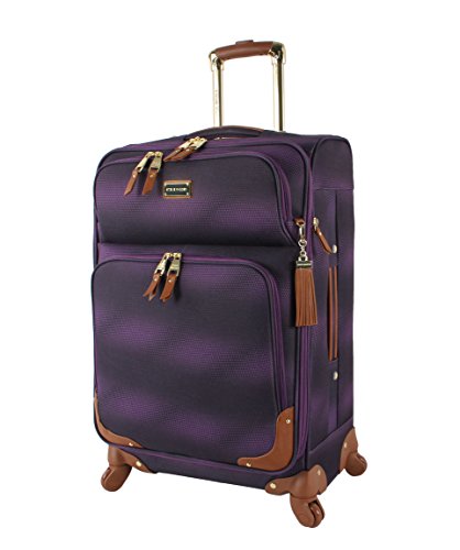 Steve Madden Designer 20 Inch Carry On Luggage Collection - Lightweight Softside Expandable Suitcase for Men and Women - Durable Bag with 4-Rolling Spinner Wheels (Shadow Purple)