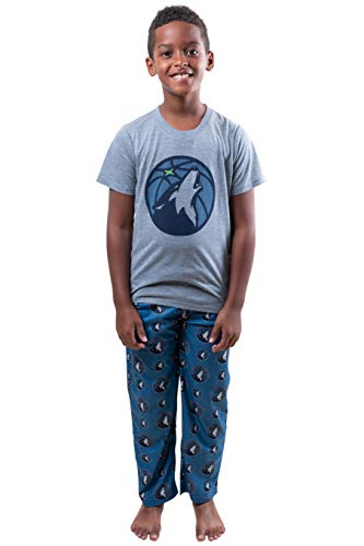 Ultra Game NBA Minnesota Timberwolves Youth 2 Piece Pjs Lounge Pants and Tee Set, Team Color, 8
