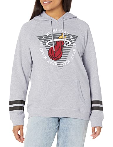 Ultra Game NBA Miami Heat Womens Soft Fleece Pullover Hoodie Sweatshirt With Varsity Stripe, Heather Gray, Small