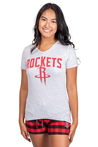 Ultra Game NBA Houston Rockets Womens Sleepwear Soft Tee Shirt and Flannel Shorts Loungewear Pajama Set, Team Color, Large