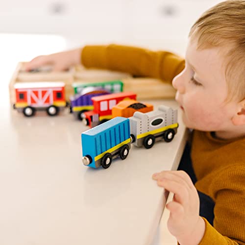 Melissa and Doug Wooden Train Cars (8 pcs) - Magnetic Train, Wooden Train Toys, Train Sets For Toddlers And Kids Ages 3+