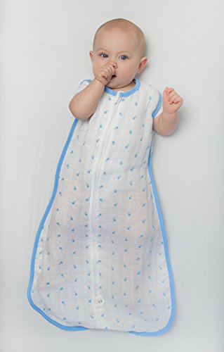Amazing Baby Cotton Muslin Sleeping Sack, For Baby Boy or Girl, Wearable Blanket with 2-way Zipper, Dots, Blue, Small (0-6 Month)