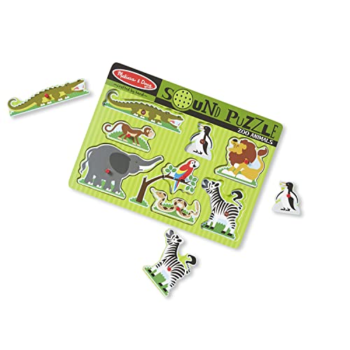 Melissa and Doug Zoo Animals Sound Puzzle - Wooden Peg Puzzle With Sound Effects (8 pcs)