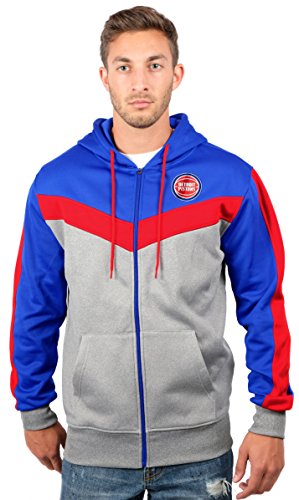 Ultra Game NBA Detroit Pistons Mens Soft Fleece Full Zip Jacket Hoodie, Team Color, Large