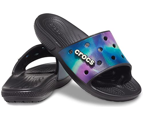 Crocs unisex adult Men's Women's Classic Slide Sandal, Multi/Blackout of This World, 13 Women 11 Men US