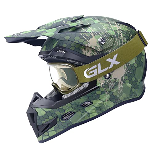 GLX GX623 DOT Kids Youth ATV Off-Road Dirt Bike Motocross Motorcycle Full Face Helmet Combo Gloves Goggles for Boys and Girls (Camouflage, Large)