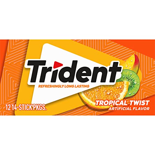 Trident Tropical Twist Sugar Free Gum (168 Total Pieces), 14 Count (Pack of 12)