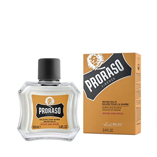 Proraso Beard Care Kit for Men | Wood and Spice Beard Wash, Oil and Balm Gift Set to Cleanse, Soothe and Soften All Beard Lengths and Skin Types