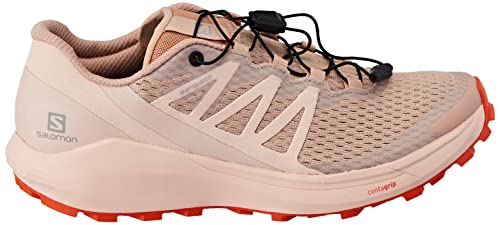 Salomon Sense Ride 4 Running Shoes for Women Trail, Sirocco/Peachy Keen/Red Orange, 9